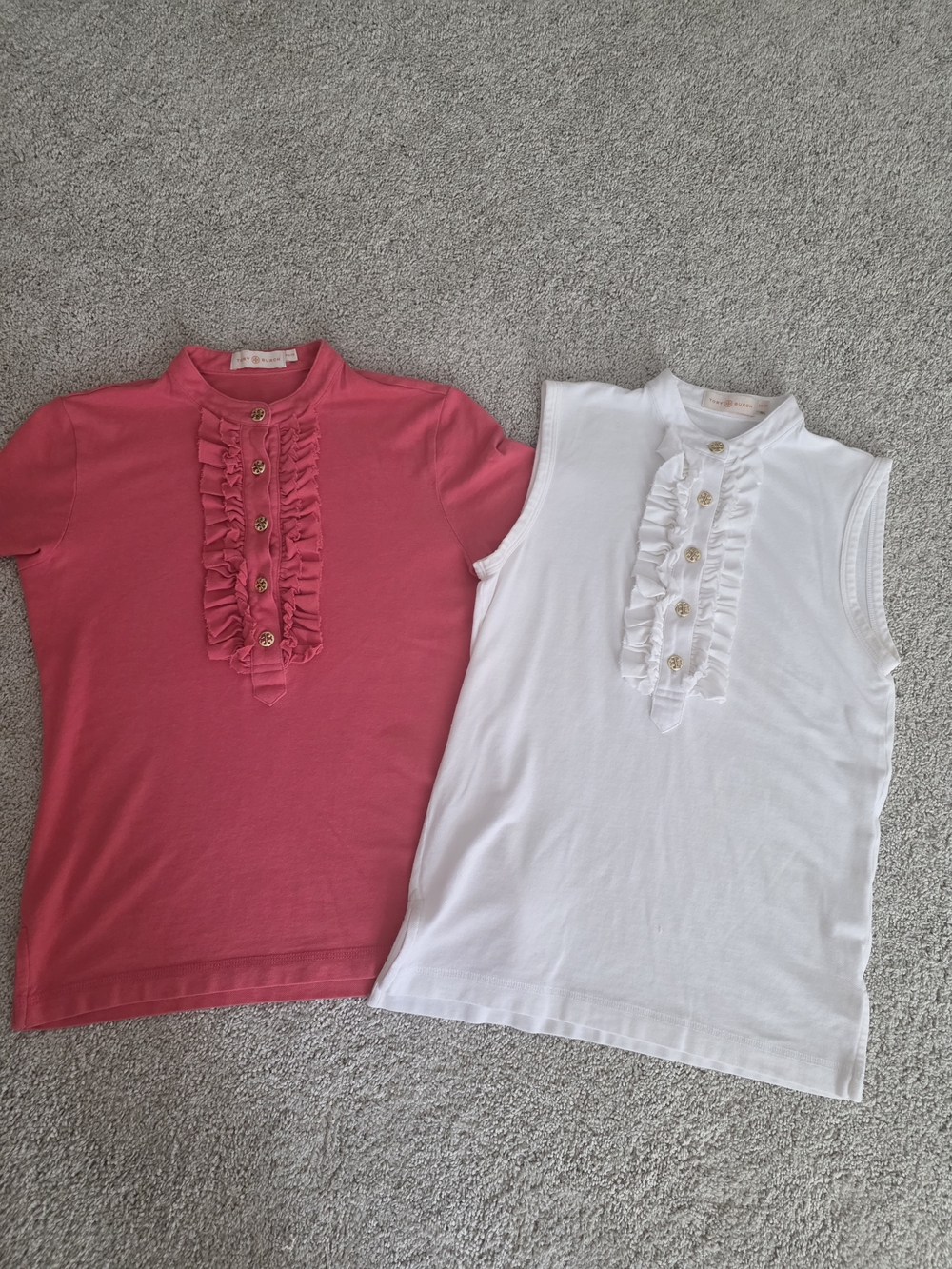 Tory Burch Women's Ruffle-Placket Sleeveless Tops - Pink & White